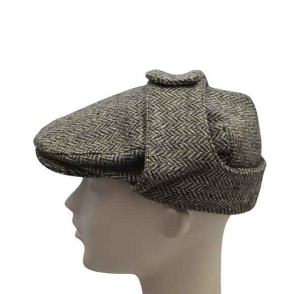 Hanna Hats L L Bean Tweed Donegal Touring Cap With Ear Flaps Mens L Black White - Picture 8 of 12